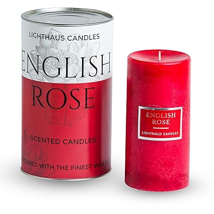 Lighthaus Candles Scented Candle Pillar Highly Fragranced with English Rose Aroma, 6 inches