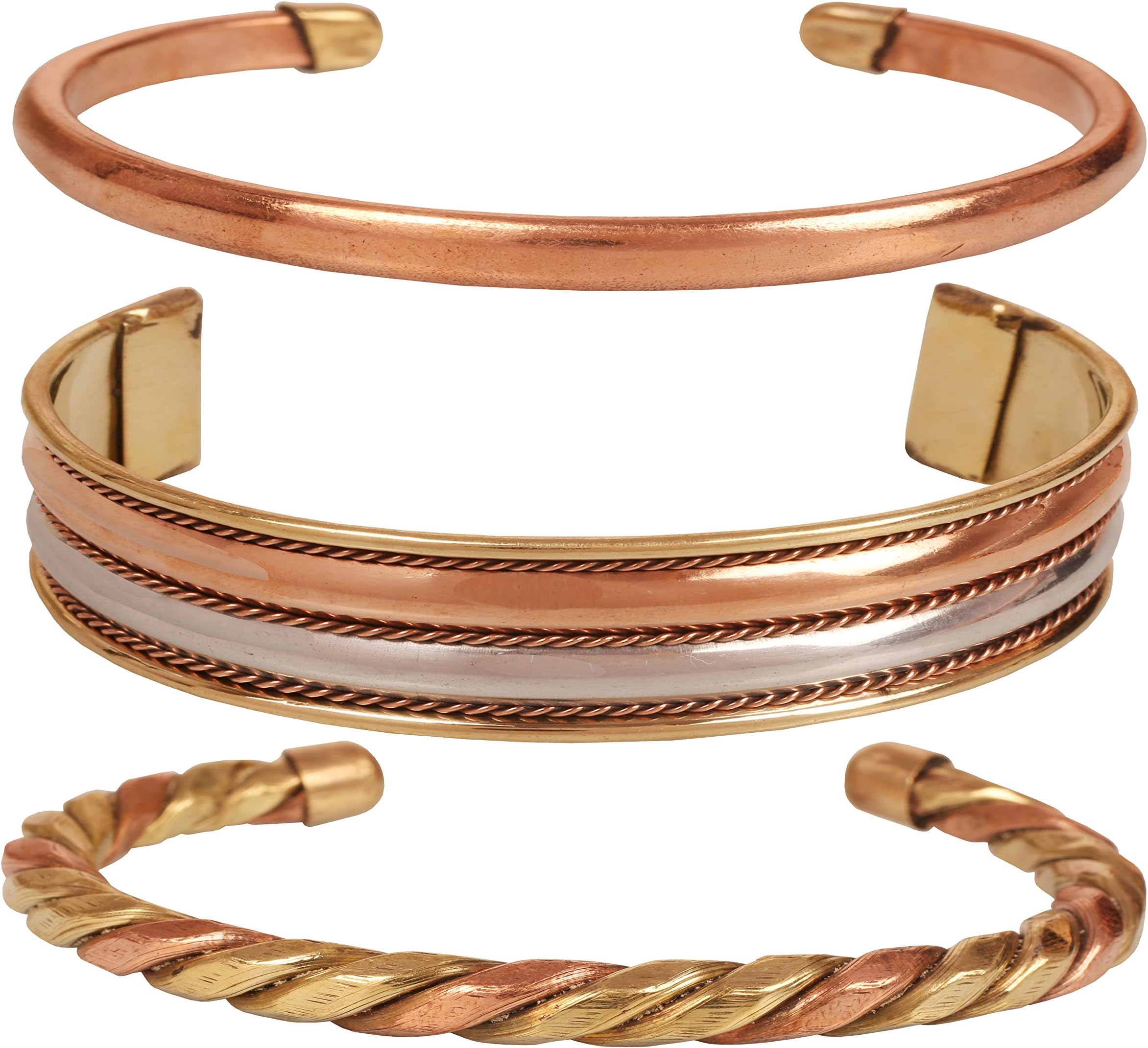 Touchstone Indian Hand Crafted Magnet Copper Bracelet Chakra Jewelry Cuff Gift Women Men. Set of 3