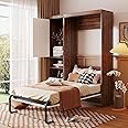 Ball & Cast Murphy Bed Twin Size Folding Wall Bed with Cabinet and Drawer,can be Folded,Wood Space-Saving Furniture Hideaway Platform Bedframe w/Slat Support,for Guest Room,Study,Office,White