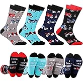 Suhine 4 Pairs Funny Motorcycle Gifts for Men Novelty Motorcycles Socks I Don't Snore I Dream I'm a Motorcycle Crew Socks for Motorcycles Accessories Dirt Bike Riders Motorbike Lover Christmas Gifts