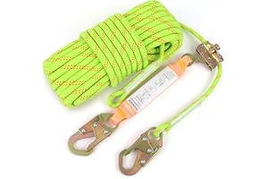 Rope Harness Safety Lanyard 50FT Fall Protection Vertical Roofing Rope with Grab Snap Hooks Shock Absorber Safety Ropes Tree 