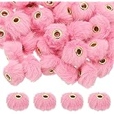 M METERXITY 50-Pack Fluffy Faux Fur Pom Pom Beads, 2cm(0.8in) Soft Fuzzy Spacer Bead for DIY Craft/Jewelry Making/Pens/Keychain/Handicrafts, Colorful Bulk Puff Beadable Items [Pink]