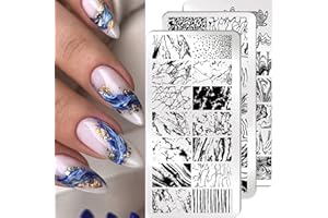 OCOUYVD 3 Pcs Nail Stamping Plates French Marble Striped Nail Art Stamping Template Marbling Stainless Steel Nail Design Stencil Tools