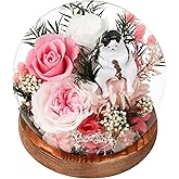 Preserved Flowers In Glass Dome, Eternal Flowers, Forever Flower, Birthday Gifts for Women, Gifts for Mom Girlfriend Her Friendship, Home Decor Bedroom Living Room (Pink)