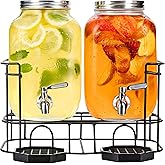 Dual Gallon Glass Beverage Dispensers with Metal Stand and Stainless Steel Spigots – Classic Mason Jar Design for Cold Drinks, Iced Tea, and Kombucha