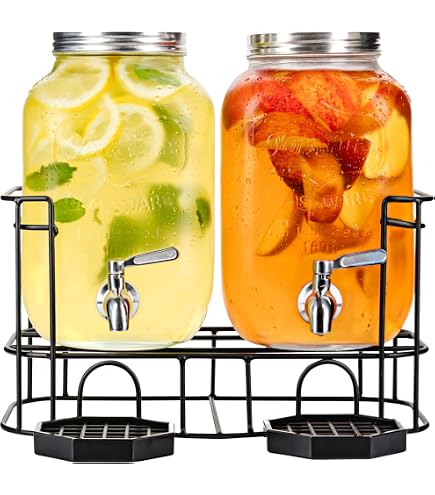 FillTouch 2-Pack Glass Drink Dispenser With Stand - 2.5 Gallon Beverage Dispenser With Chalkboard Signs - View #2