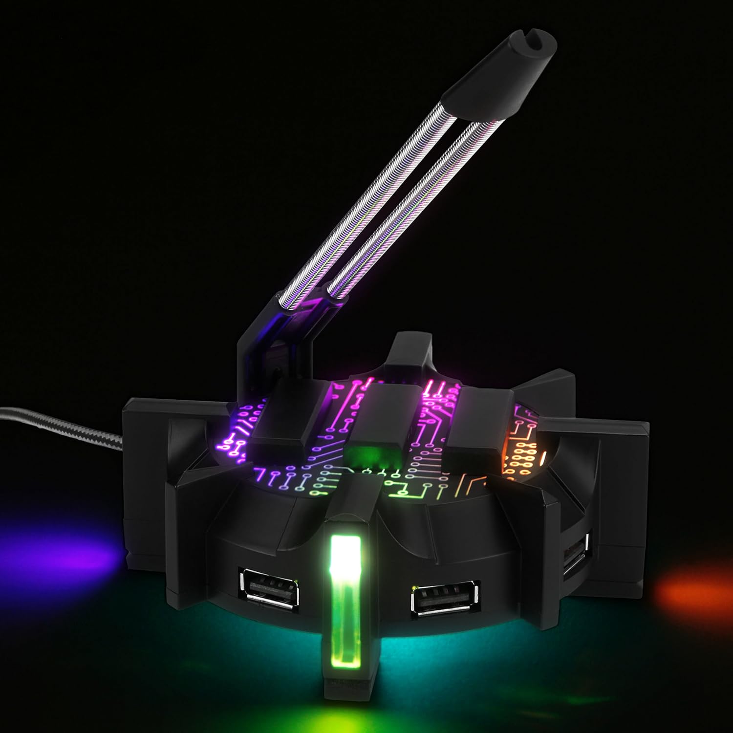 ENHANCE Pro Gaming Mouse Bungee Cable Holder with 4 Port USB Hub - 7 LED Color Modes with RGB Lighting - Wire & Cord Management Support for Improved Accuracy, Stabilized Design for Esports: Computers & Accessories