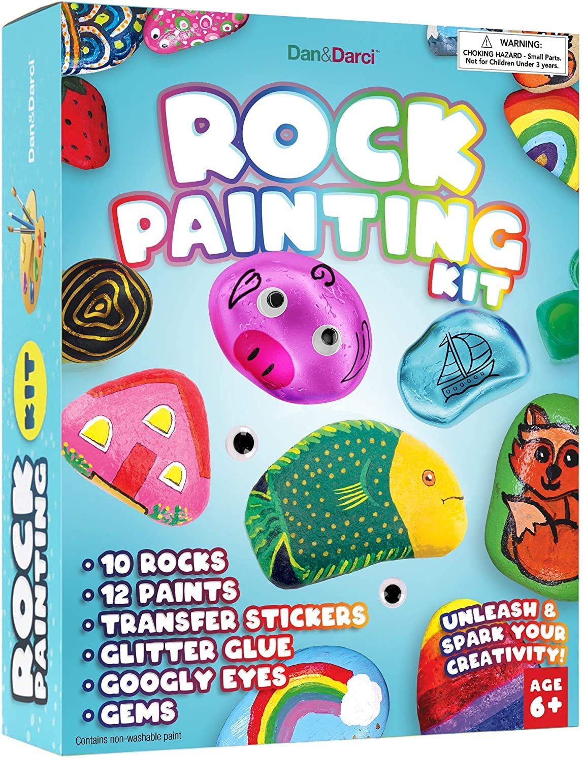 Dan&Darci Rock Painting Kit for Kids - Arts and Crafts for Girls & Boys Ages 6-12 - Craft Kits Art Set - Supplies for Rocks Paint - Best Tween Gift Ideas for Kid Activities Age 6 7 8 9 10 11