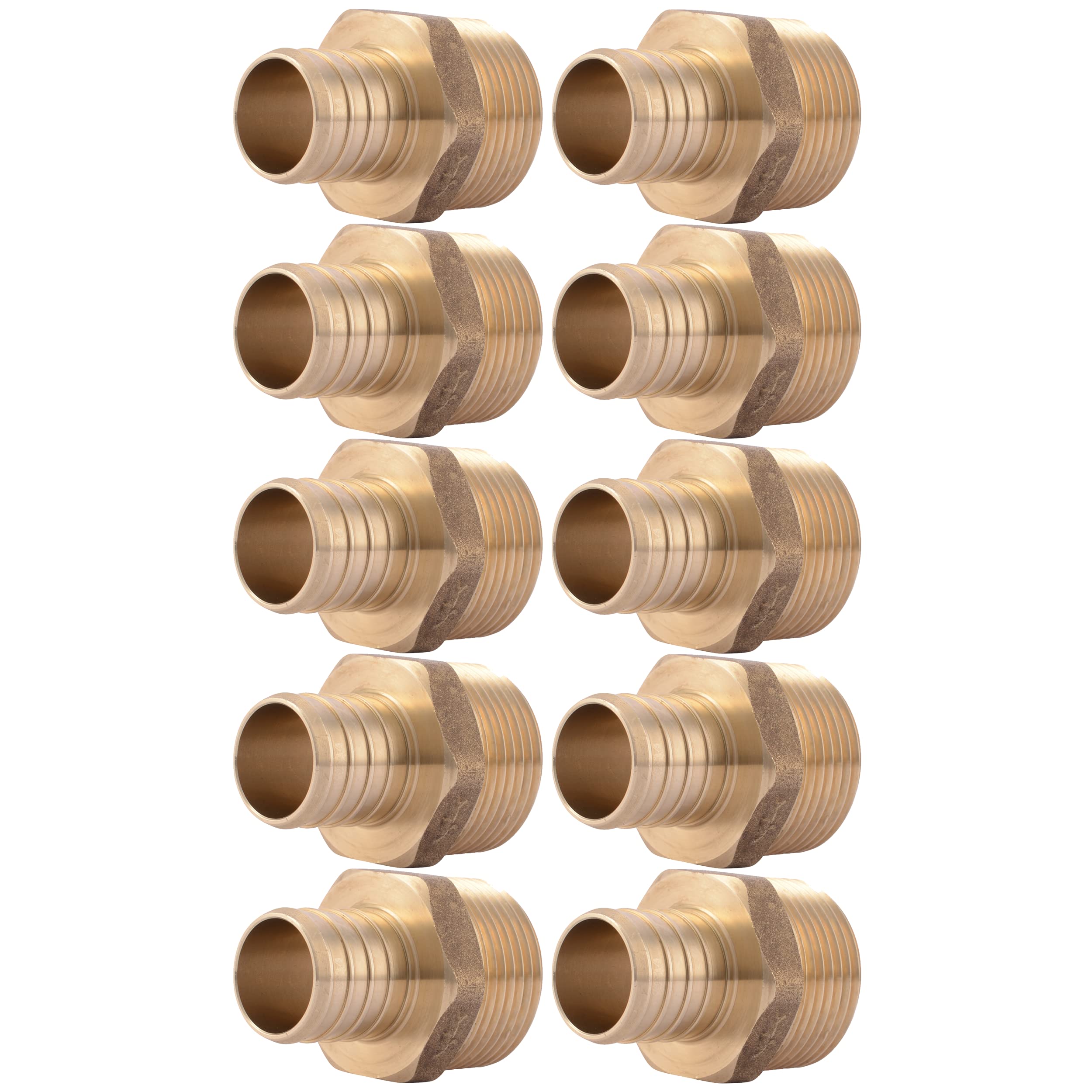 SharkBite 1 Inch Crimp MNPT Male Adapter, Pack of 10, Brass Plumbing Fitting, PEX Pipe, Copper, UC140LF Image