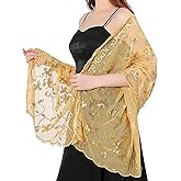 RainFlowwer Sequin Shawl Wraps for Women, 1920S Sparkly Sheer Mesh Shawls and Wraps for Evening Dresses
