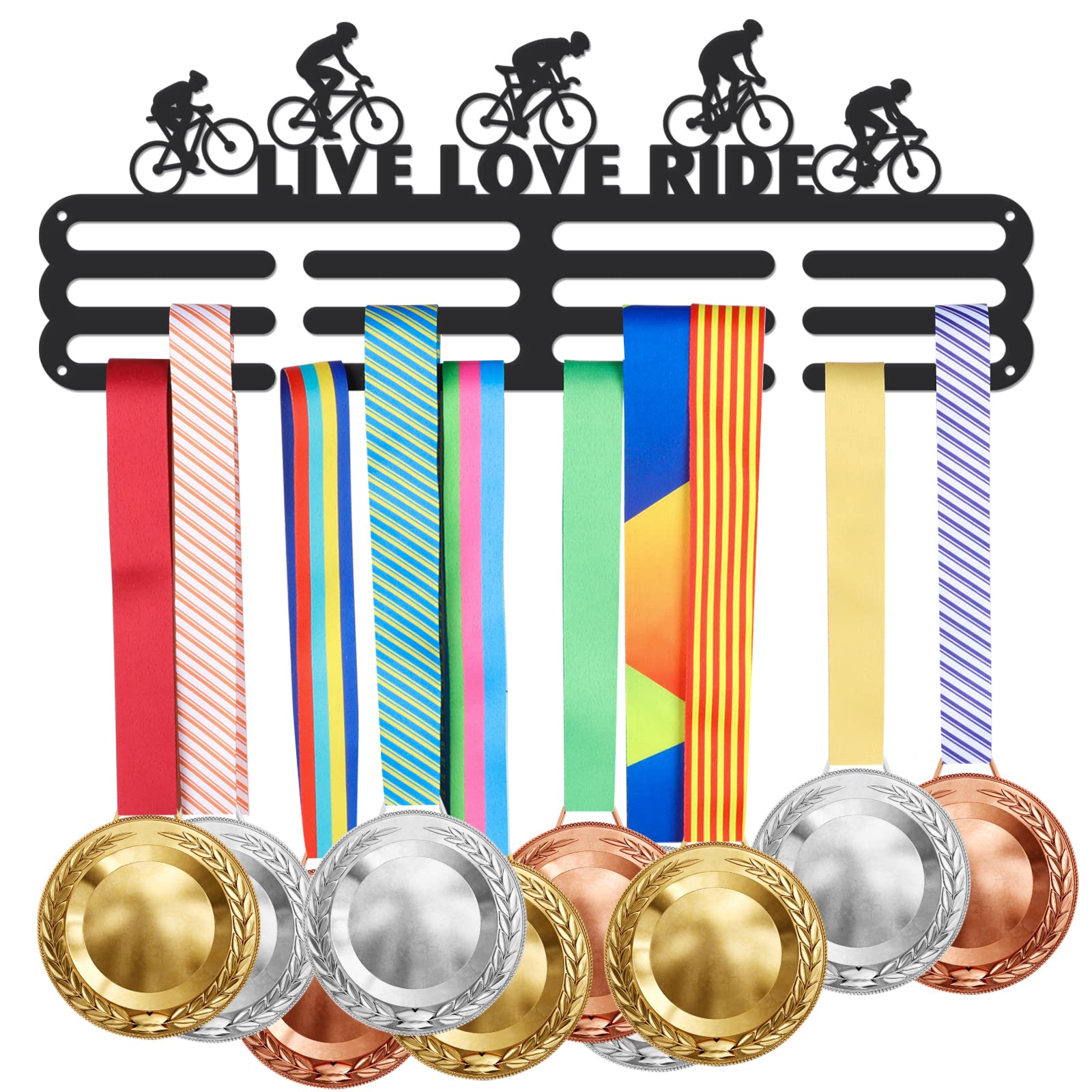 SUPERDANT Cycling Medal Hangers Live Love Ride Medal Holder Personalised Medals Holder for Cyclists Wall Mounted Medals 3 Rows Wall Hanging Awards Boys Riding Sports Gift