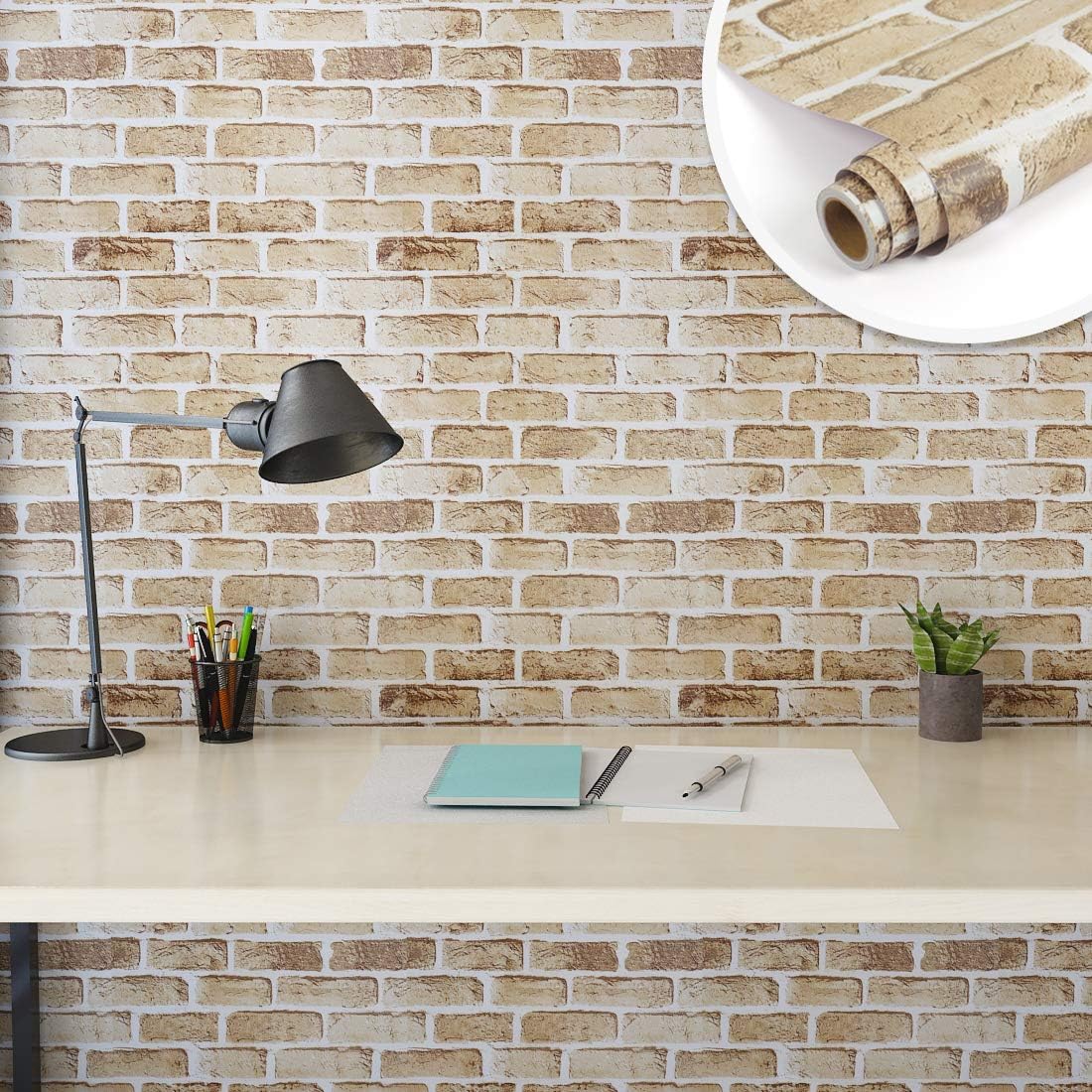 Yenhome Faux Brick Wallpaper Roll 17.7"x196" Brown Brick Peel and Stick
