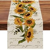 Seliem Fall Sunflowers Table Runner, Vintage Spring Summer Flower Home | Kitchen Dining Decor, Seasonal Farmhouse Floral Decorations Indoor Outdoor Party Supply 13 x 108 Inch