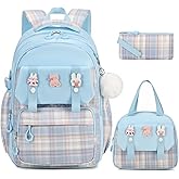 DIGOBAY Backpack for Girls, 3PCS Kids Girls Backpacks with Lunch Bag Pencil Case for School, Cute Bookbag Teens Backpack for Kindergarten Preschool Elementary Middle School, Blue