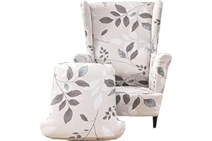 CRFATOP Wingback Chair Covers 2 Pieces Stretch Printed Wing Back Chair Cover Sofa Slipcover Washable Wingback Armchair Slipcovers Furniture Protector with Elastic Bottom for Wingback Chairs,B07