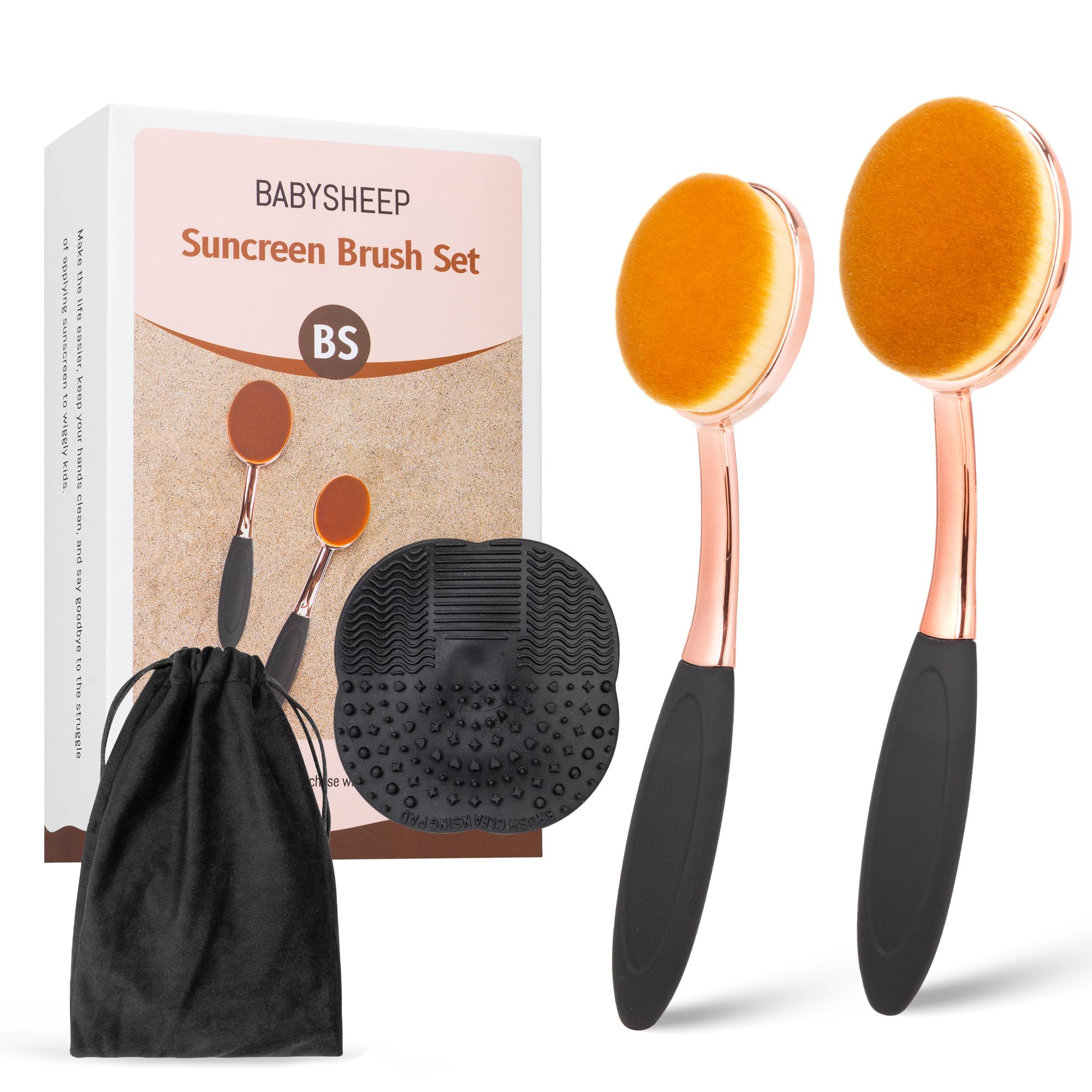 Photo 1 of Sunscreen Brush Set - Sunblock Applicator for Kids, Adults, Child-Safe for Face and Body, Sun Lotion Applicator Sun Cream Brush with Cleaning Mat Travel Size (2 Pack) (Rose Gold)