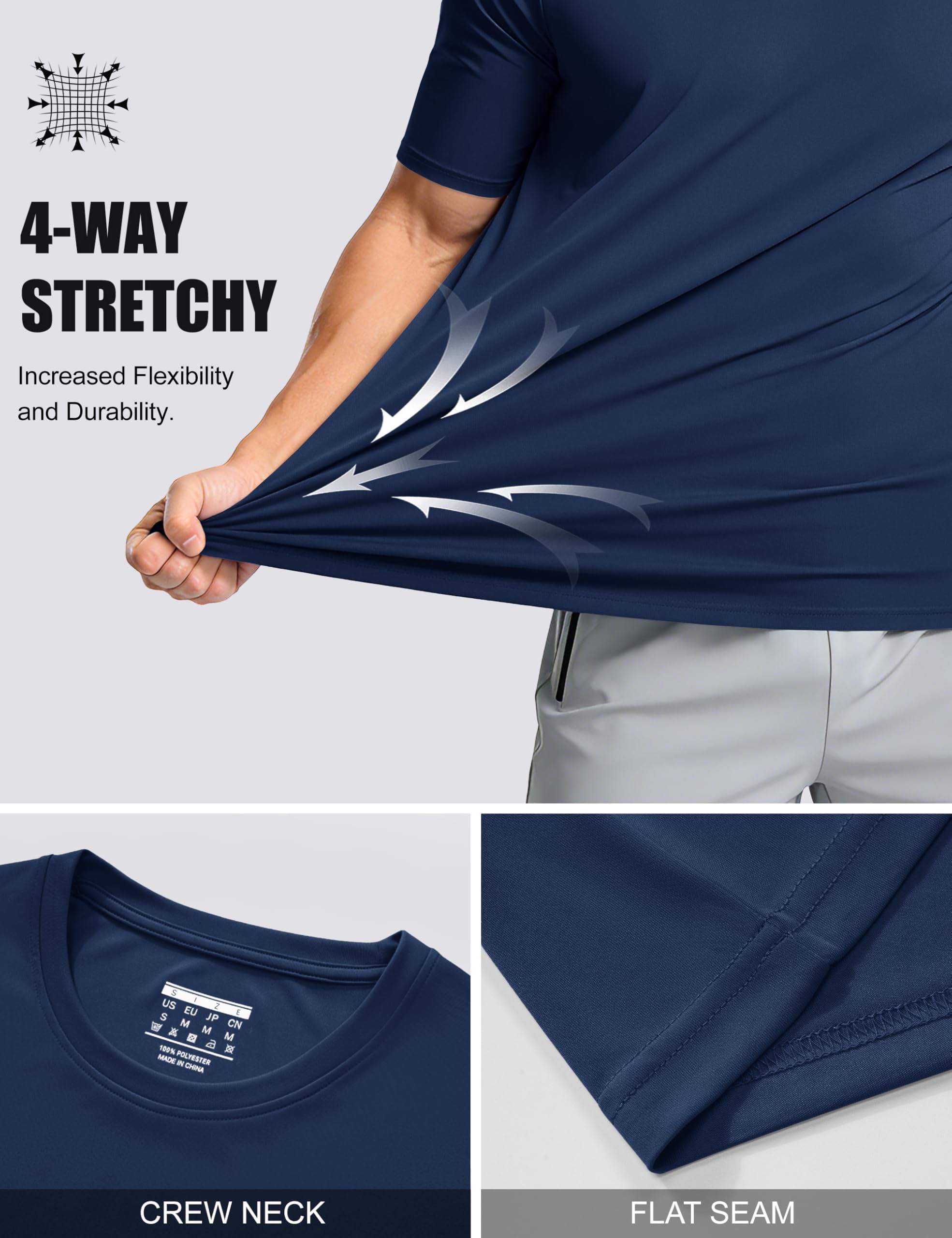 MAGCOMSEN UV Tshirt Herren Schnelltrocknend Atmungsaktiv Sonneschutz Tee UPF 50+ Schwimmshirt Laufshirt Tennis Dunkelblau M 5