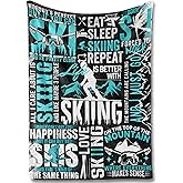 Huglanket Flannel Plush Blanket, Unique Ski Design - Throw Blanket Gifts for Skier - Quotes About Ski - 50"x 65"