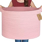 MEGASKET Extra Large Pink Basket, 22"x22"x14" Woven Cotton Rope Bin with Handles, Blanket Storage for Living Room, Baby Kids Toy Storage Bin Box, Wicker Laundry Basket, Pink Room Decor Organizing