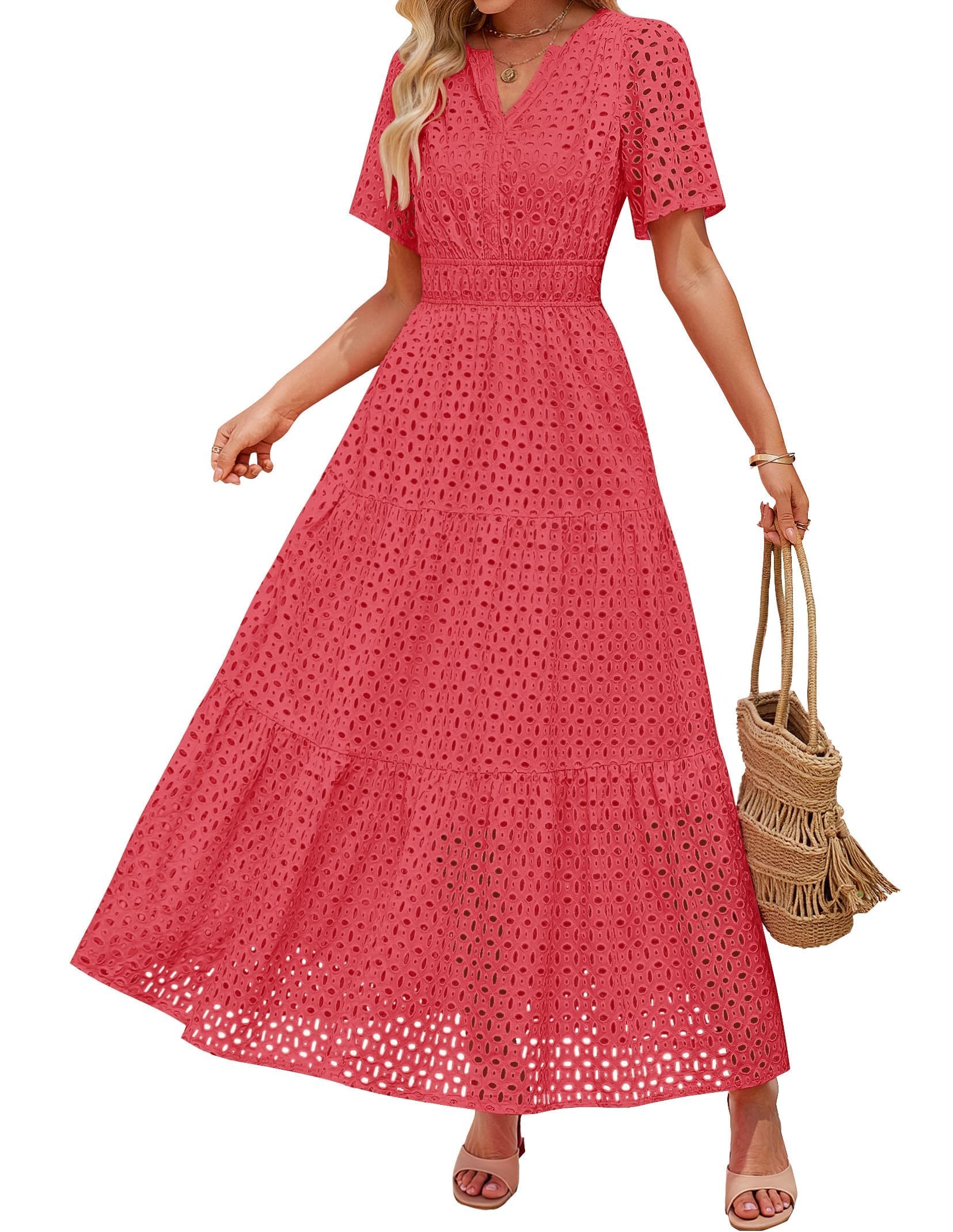 ZESICA Women's 2025 Summer Short Sleeve Maxi Dress