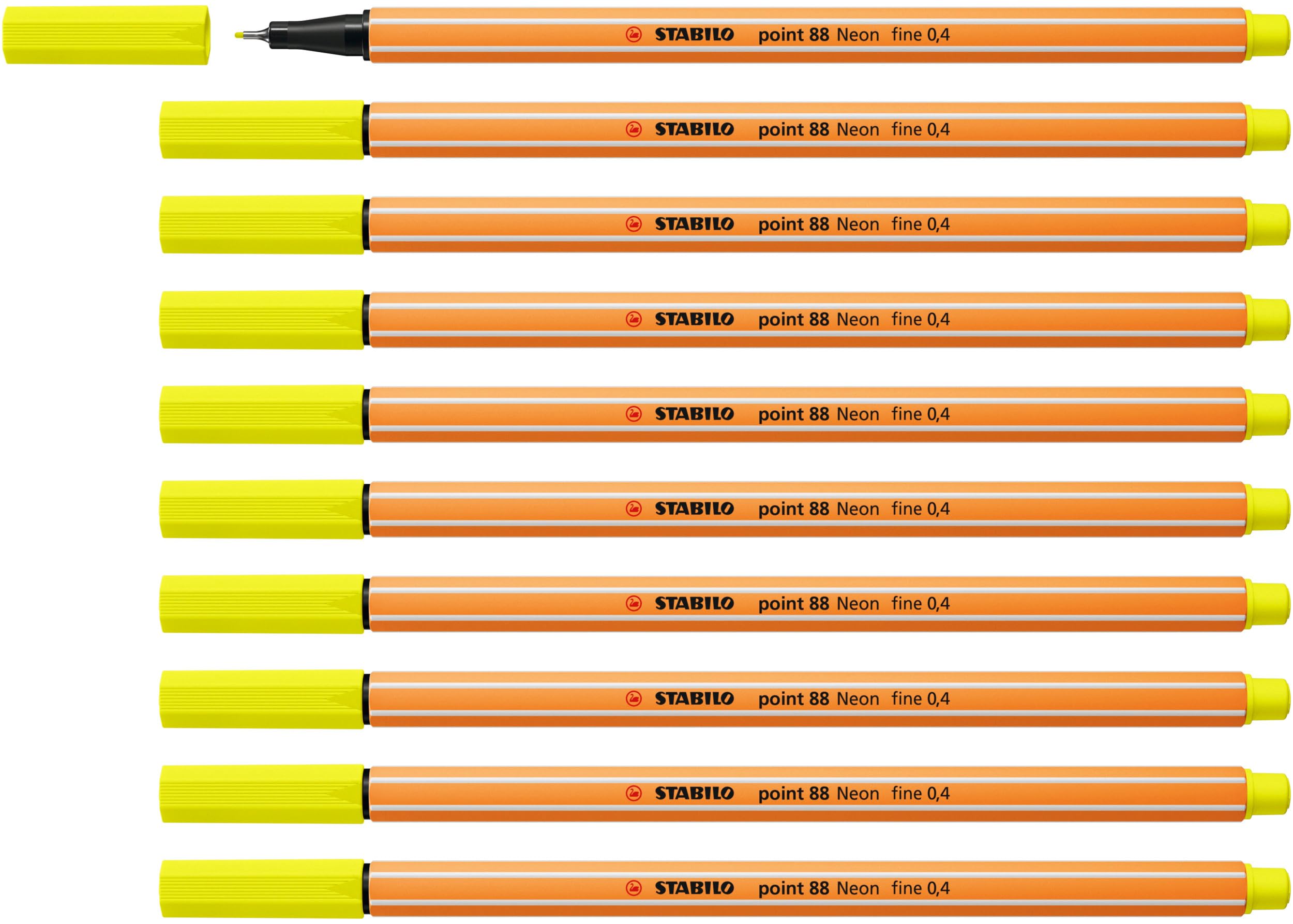 STABILO point 88 - Fineliner - Pack of 10 - Neon Yellow