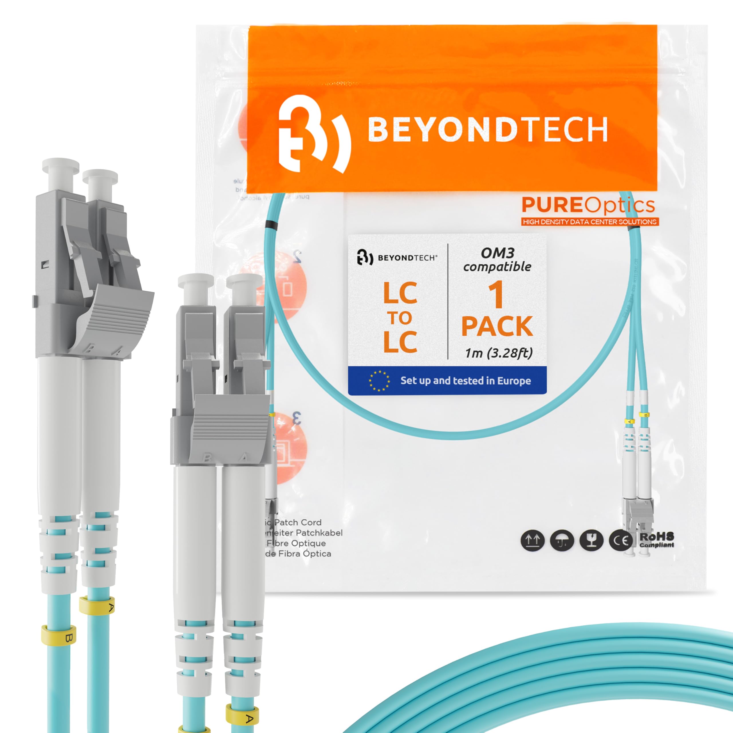 LC to SC OM3 Fibre Patch Cable Multimode (LSZH) 50/125 10G Duplex - 1M (1 Pack) - Beyondtech PureOptics Lead Series