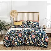 YuHeGuoJi Rust Red Sunflower Floral Duvet Cover Queen 100% Cotton 3 Pcs Set 1 Garden Colorful Flower Duvet Cover with Zipper Ties Teal Botanical Yellow Cactus Print Bedding Set Soft