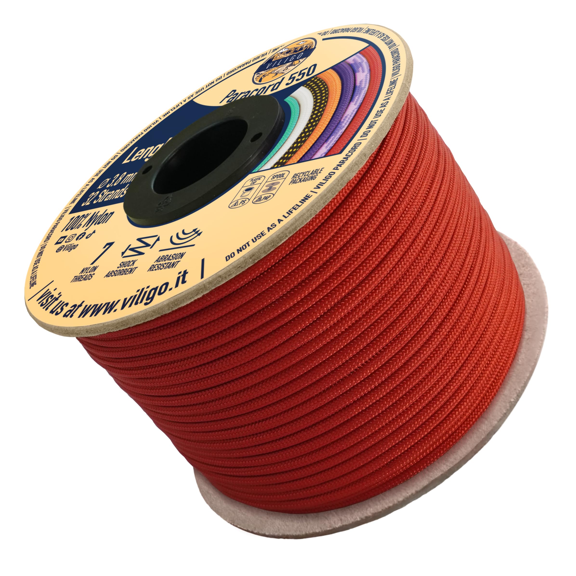 VILIGO Paracord 550 Nylon Rope Ideal for Making a Bracelet, Leash or Collar, Camping Rope for Tents and Hiking (50 m, Ruby)