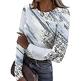 Christmas Shirts for Women Long Sleeve Crewneck Pattern Slim Fitted Shirts Stretch Rib Knit Basic Tees