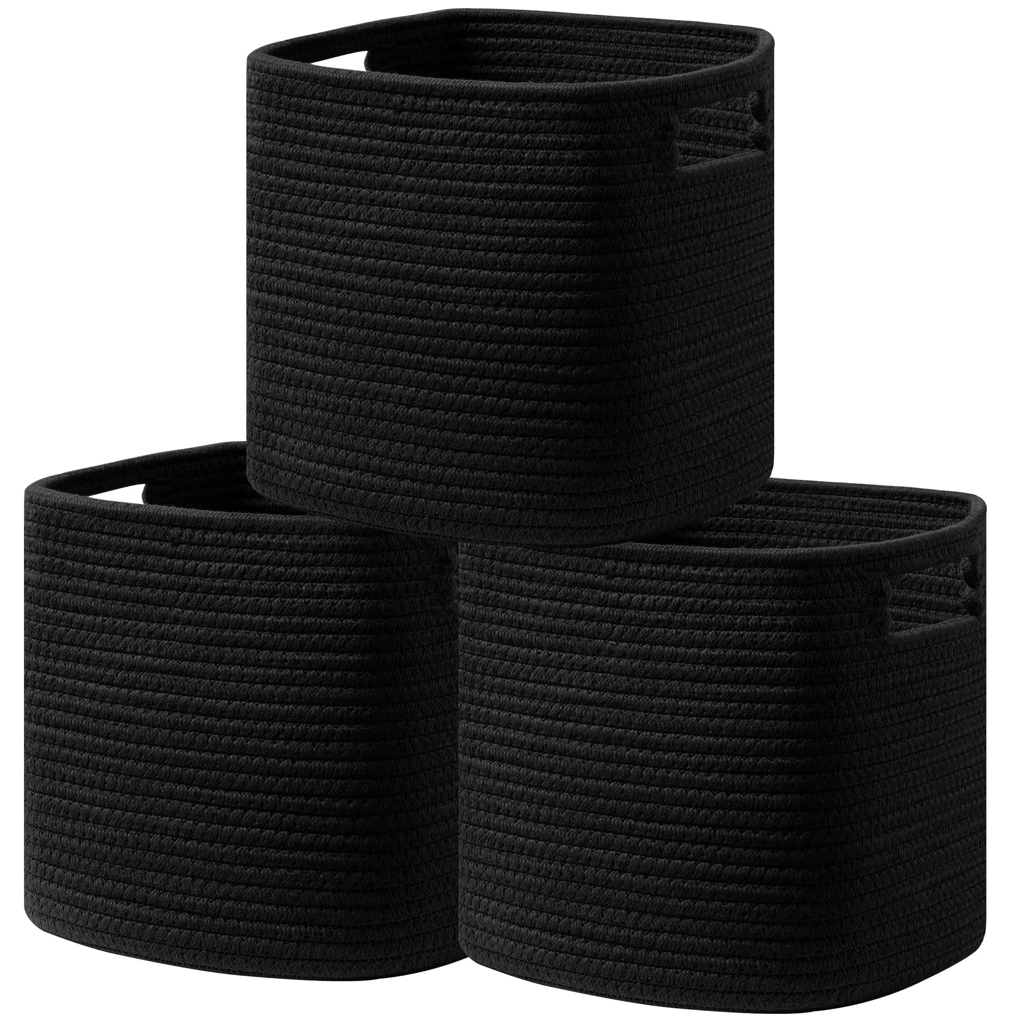 Photo 1 of UBBCARE Set of 3 Cotton Rope Basket 13 X 13 X 13 Inches, Woven Storage Baskets for Shelves, Organizing with Handles, Cube Storage Bins for Storage Books, Magazines, Black