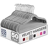 Zober Velvet Hangers 50 Pack - Heavy Duty Gray Hangers for Coats, Pants & Dress Clothes - Non Slip Clothes Hanger Set - Space Saving Felt Hangers for Clothing