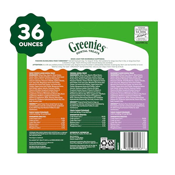 GREENIES DOG TREATS VETERINARIAN-RECOMMENDED NATURAL DENTAL TREATS FOR DOGS, TEENIE SIZE, VARIETY PACK FLAVOR, (3) 12 OZ. PACKS, 130 COUNT