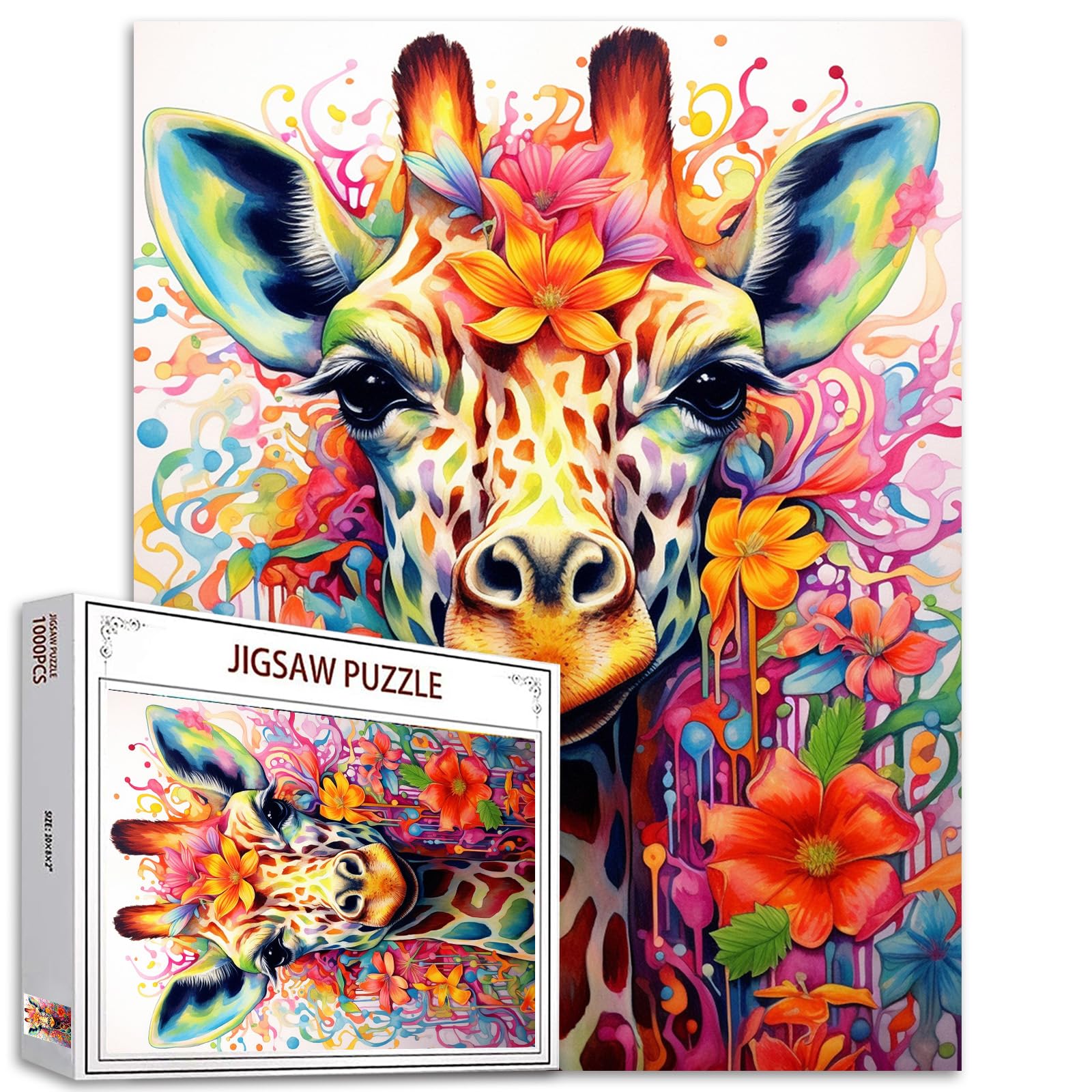 Giraffe Animal Jigsaw Puzzles for Adults 1000 Pieces Graffiti Jigsaw Puzzle Art 27 x 20 Inches Colorful DIY Puzzles for Home Decoration Family Puzzle Perfect for Game Nights — image 1