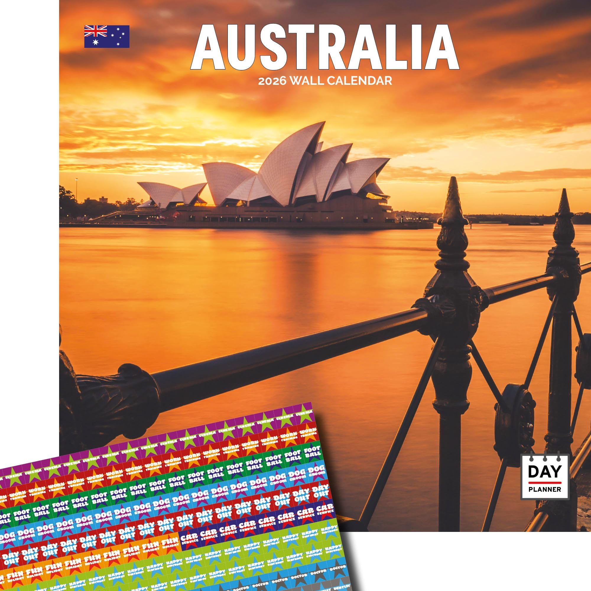 Dayplanner Publishing Australia Calendar 2026 With Organisational Stickers, Large Square Wall Calendar, 16 Month, Australia Gift Travel Calendar