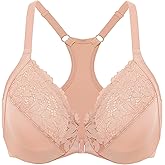 DELIMIRA Women's Racerback Front Closure Bras Lace Plus Size Full Coverage Underwire Unlined Support Bra