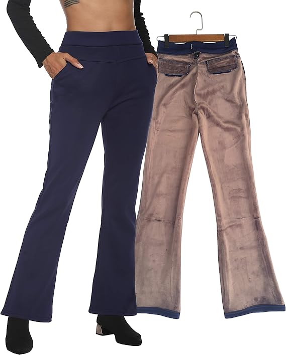 heipeiwa Womens Fleece Lined Bootcut Pants Winter Dress Flare High