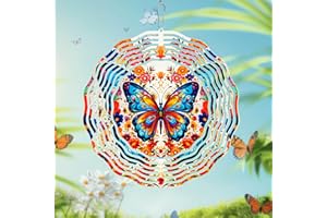 FKKsparkler Butterfly Wind Spinner Outdoor Garden Decor, 10 inch 3D Stainless Steel Hanging Wind Spinner, Kinetic Art Garden Yard Decoration, Gift for Woman