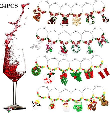 Immagini Carine Di Natale.Blulu 24 Pezzi Charms In Vetro Natalizio Etichette Per Bevande Di Natale Tag Carina Pennarelli Di Vino In Vetro Per Bomboniere E Decorazioni A Tema Natalizio Amazon It Casa E Cucina