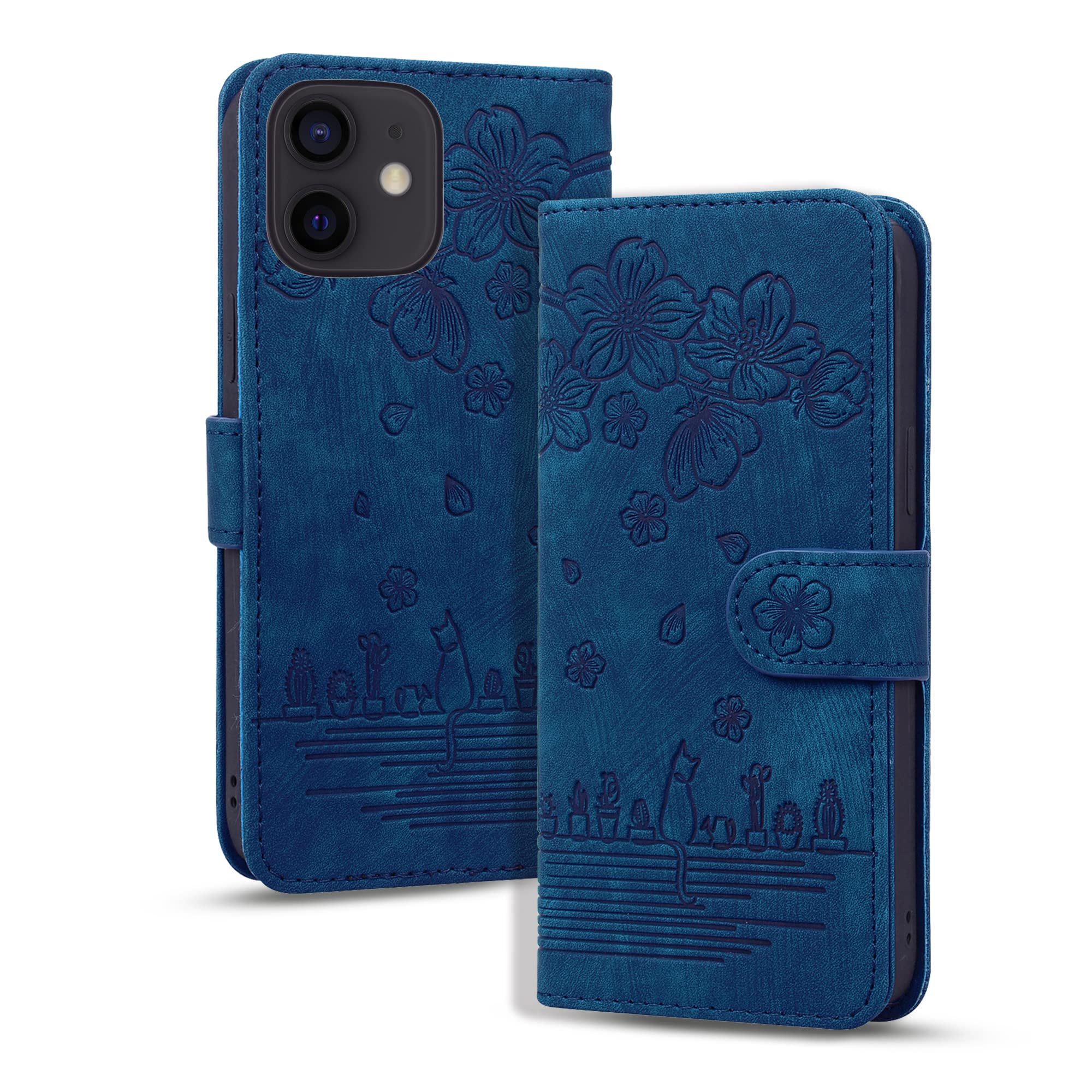 Rosbtib Case for iPhone 11, PU Leather Flip Cover with Stand Function Card Slot Shockproof Function Phone Case Cover iPhone 11 6.1 Inch - Blue Kitten