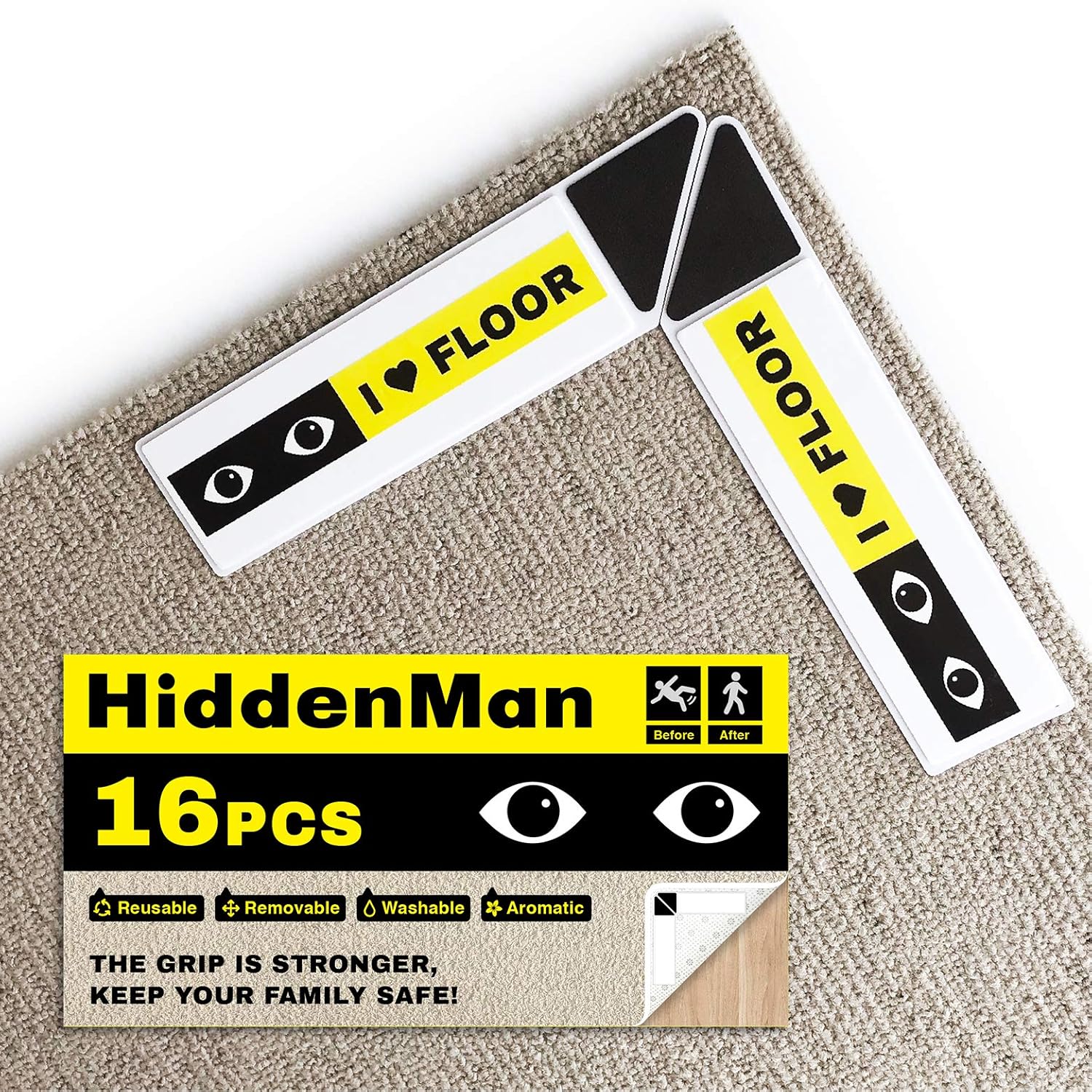 Rug Grippers Tape HiddenMan 16 Pcs Anti Curling Carpet Gripper Rug