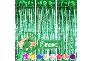 BEEYAKY Green Curtains for Party Decorations, 3 Pack 3.2ft x 8.2ft Green Streamers, Birthday Decorations Football Party Decorations Jungle Party Decorations, Green Backdrop Photo Booth Props Party Supplies