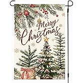 RABUSOFA Merry Christmas Garden Flag 12x18 Inch Christmas Tree Double Sided Outside, Winter Festive Holiday Yard Outdoor Decorative Flag