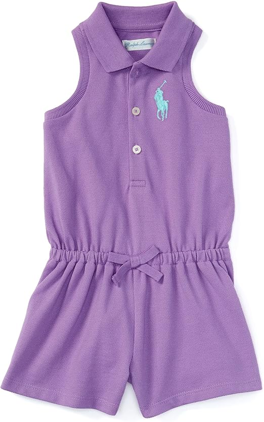 Ralph Lauren Baby Girls' Cotton Sleeveless Polo Romper (3
