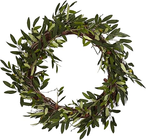 Nearly Natural 20in Olive Wreath, Green 