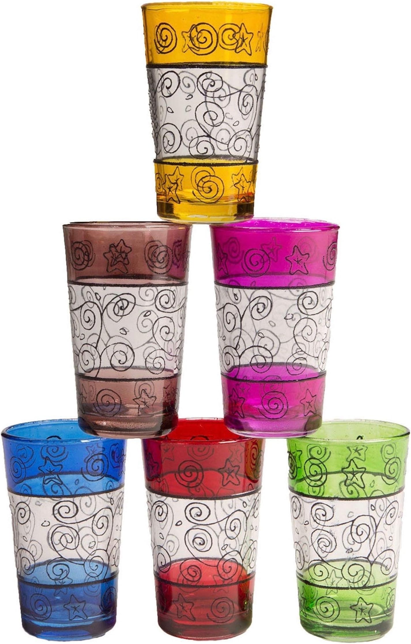 Moroccan Buzz Handmade Fez Striped Tea Glasses (Morocco)