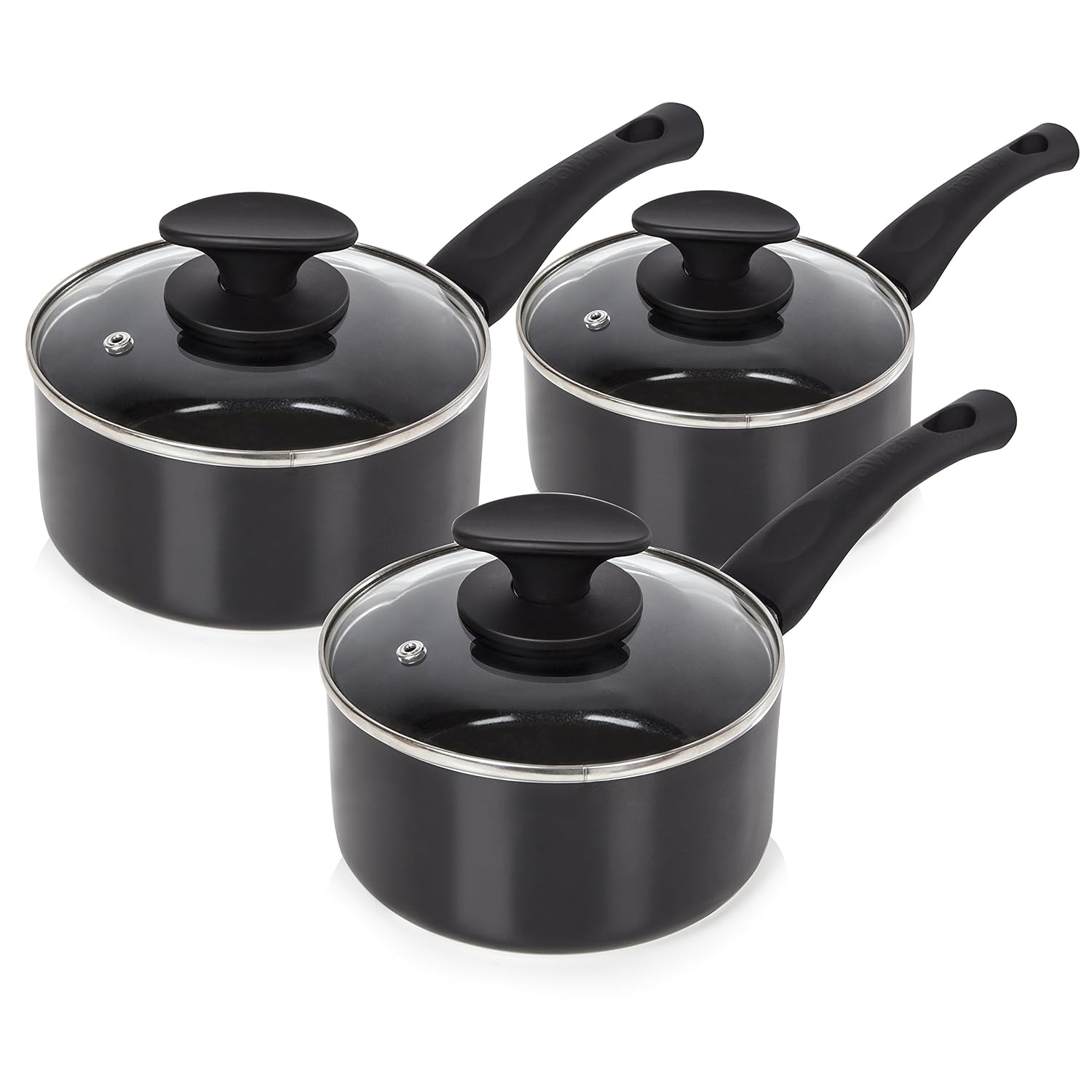 Tower Essentials Pan Set with NonStick Ceramic Inner Coating and Glass