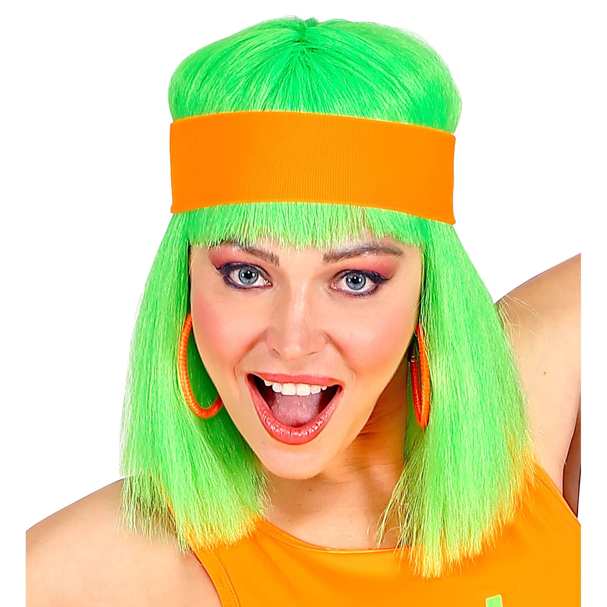 WIDMANN 02033 - Headband Adult Unisex, 80s, Disco, Tennis, Theme Parties, Fluorescent Orange Colour