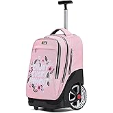 NEW TILAMI 19 inch Rolling Backpack Teens Rolling Backpack Cute Wheeled Laptop Backpack Bookbag Roller Travel Bag College, Flower Pink