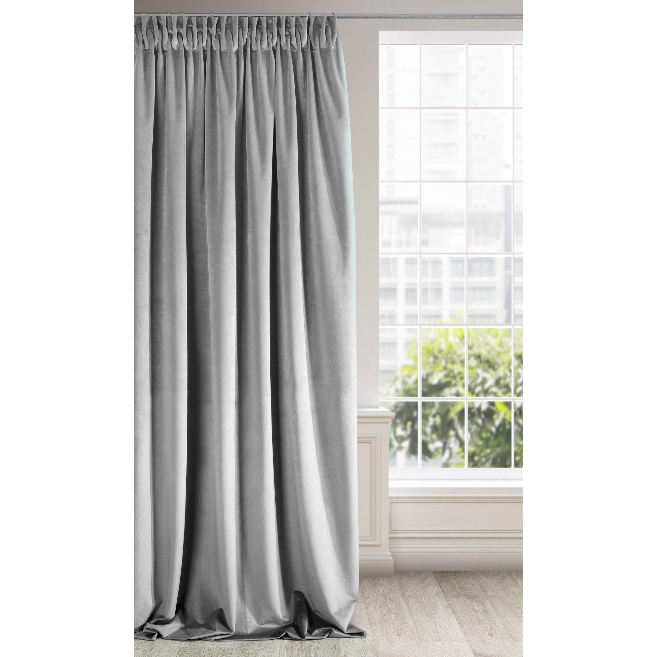 Eurofirany Soft Plain Opaque Velvet Curtain with Rufflette Tape For Rail - 1 Unit, Thick Fluffy Panel Drape Classic Glamour Elegant Living Room Bedroom, W55'' x L106'', 140x270 cm, Steel Grey
