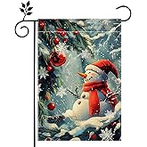 Winter Snowman Snowflake Christmas Garden Flag for Outside, Xmas Ball Welcome Yard Flag 12x18 Inch Double Sided Burlap Holiday Farmhouse Outdoor Flag Home Decoration